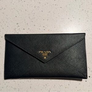 Prada Black Textured Envelope Clutch